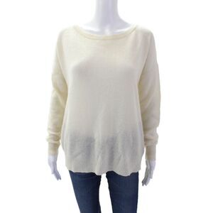 Skull Cashmere Womens Cashmere Knit Round Neck Pullover Sweater Top Cream Size S